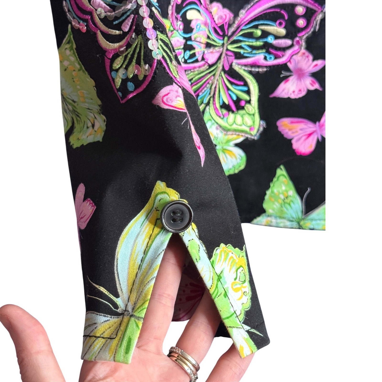 Festival Retro Butterfly Blazer Black Multicolor Maximalist Sequin Jacket Sz 12 — image 8 of 8